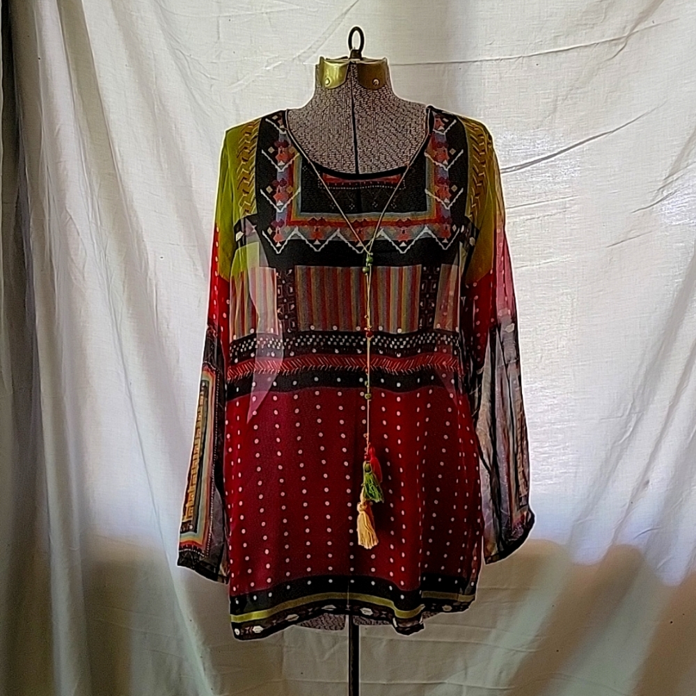 Johnny Was Sheer Tassled Blouse